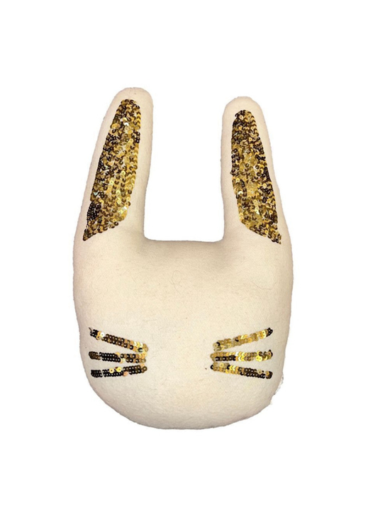 Unbranded Other - Cat Shaped Decorative Throw Pillow Cream Gold Sequin Ears Whiskers 12x18